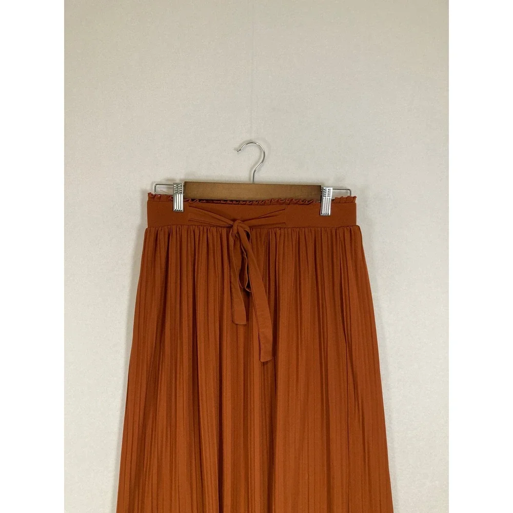 Earthy Boho Soho‎ Apparel Women M Terracotta Pleated Paperbag Waist Maxi Skirt